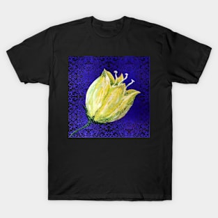 yellow tulip on purple swirly background T-Shirt